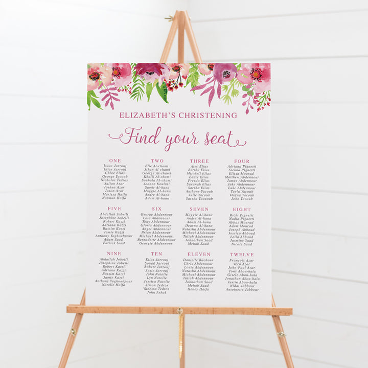 Pink Glitter - Baptism Seating Chart