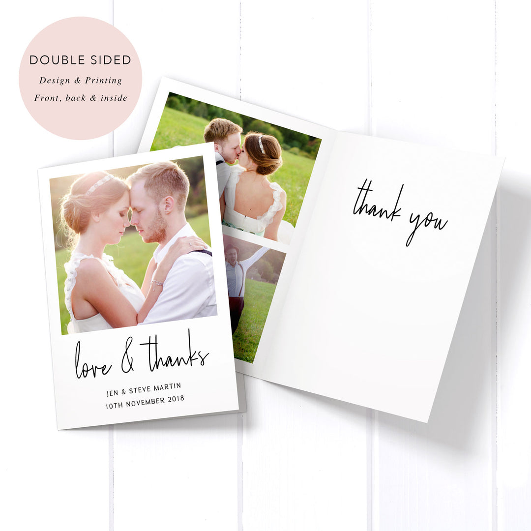 Folded wedding photo thank you cards, designed and printed on all sides in Australia