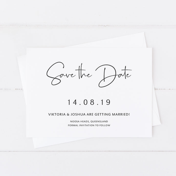 Minimal wedding save the date card grey and white