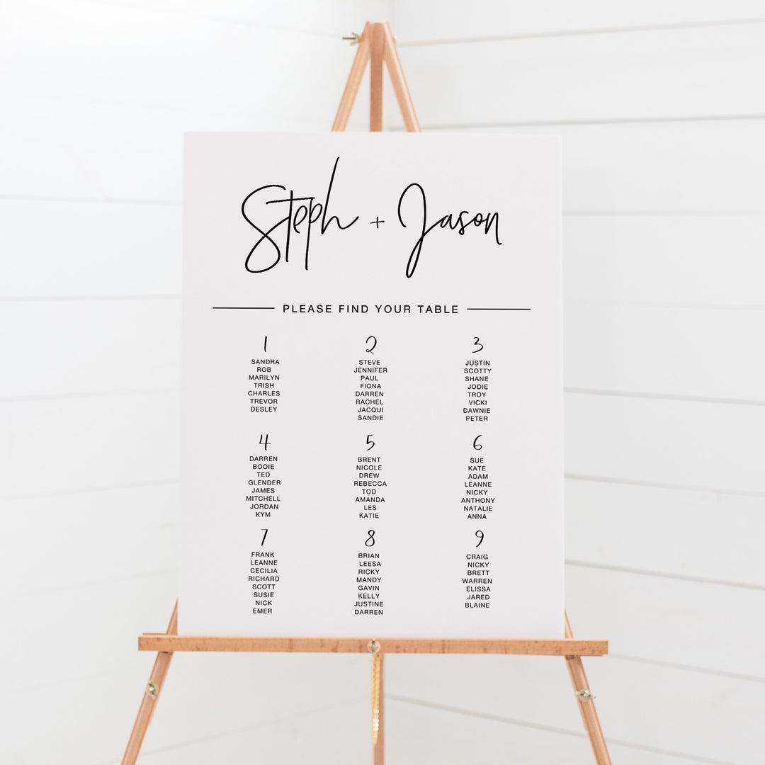 Minimal wedding seating chart in any colour you choose with modern font style Peach Perfect