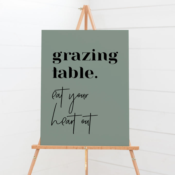 Wedding grazing table signboard, Modern block font and calligraphy font. Eat your heart out event sign. Printed in Australia or Printable DIY Wedding Sign.