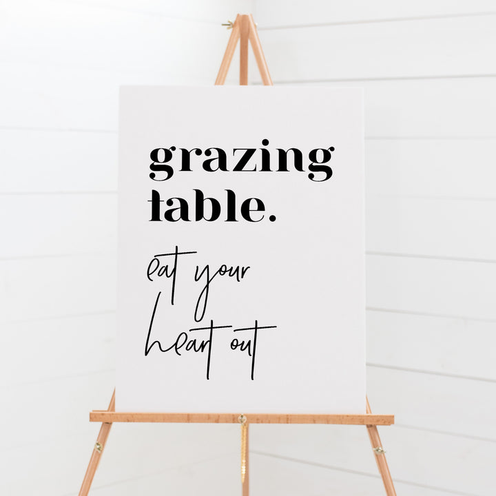 Wedding grazing table signboard, Modern block font and calligraphy font. Eat your heart out event sign. Printed in Australia or Printable DIY Wedding Sign.