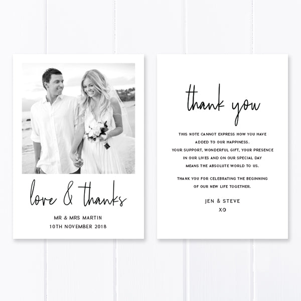Modern wedding thank you photo card, Professionally printed in Australia