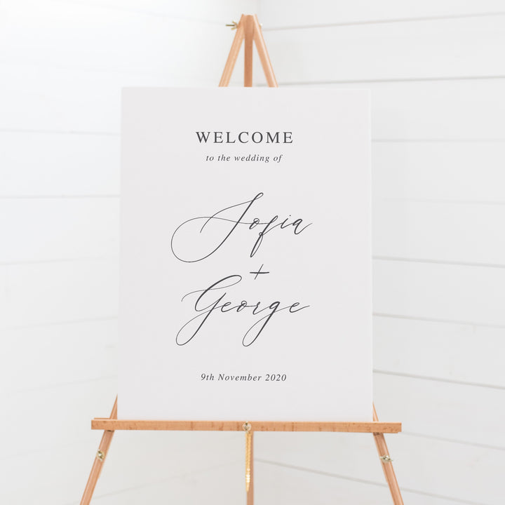 Wedding welcome sign board, hand drawn leaf, calligraphy font